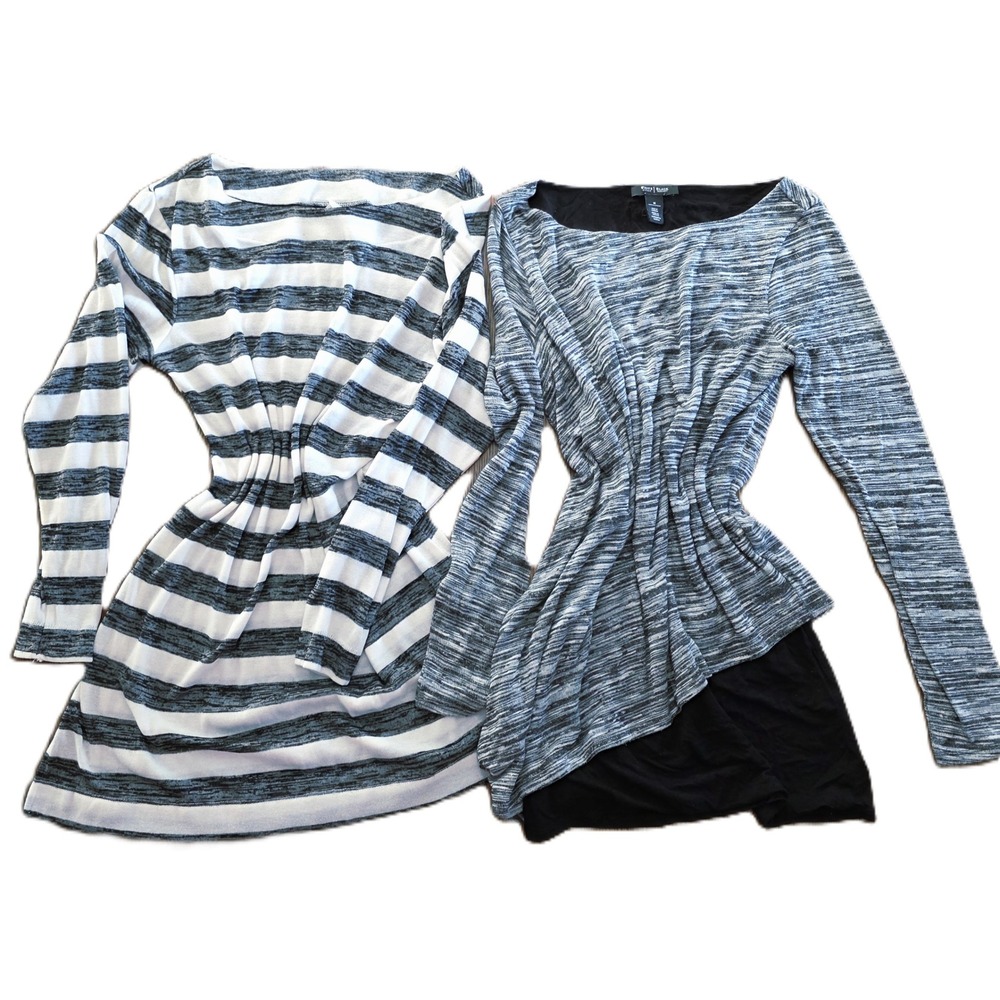 Two Tunic Tops White House Black Market & La Blanca Bundle Size M Black Grey